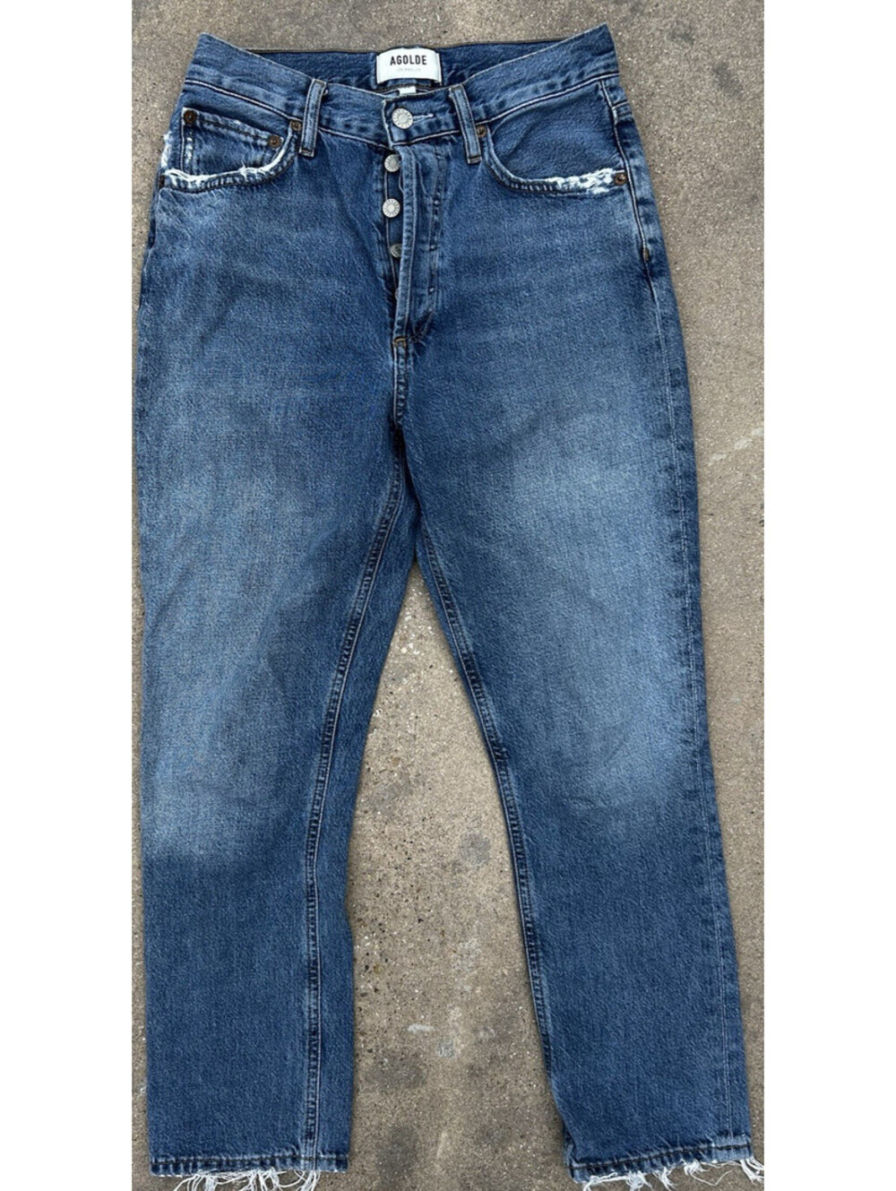 Agolde Jeans Womens 25 Distressed Leg Hem Paint on Back Pocket Button Fly